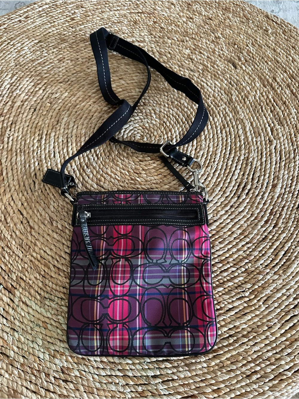 Coach Poppy Tartan Purple Plaid Crossbody Bag Swingback Purse